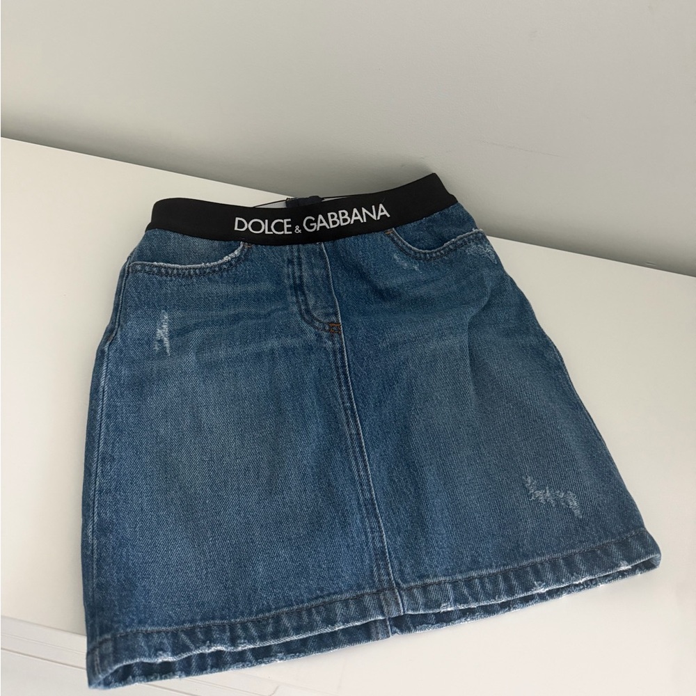 Dolce & Gabbana Denim Mini Skirt with Black Branded Waistband